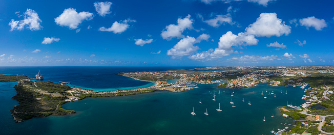 Aerial Panoramic View of Spanish Waters Bay and Caribbean Sea in Curacao