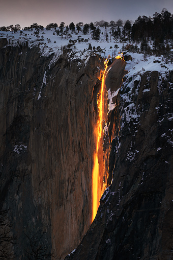 I went to Yosemite National Park to witness the 2019 firefall. I was lucky enough to watch the waterfall turning orange and red.