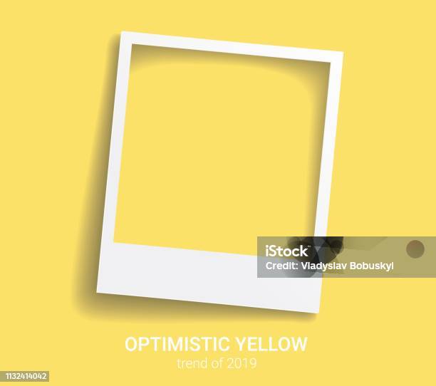 Photo Frame With Trendy Color 2019 Optimistic Yellow Vector Background Polaroid Style Imitation Stock Illustration - Download Image Now