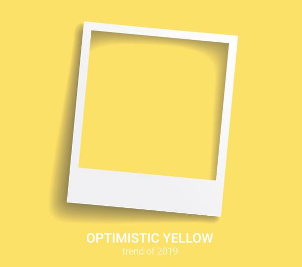 帶時尚顏色的相框2019年。樂觀的黃色向量背景。寶麗來式模仿 - instagram 幅插畫檔、美工圖案、卡通及圖標