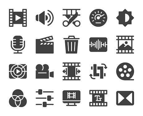 Movie Making and Video Editing Icons Vector EPS File.