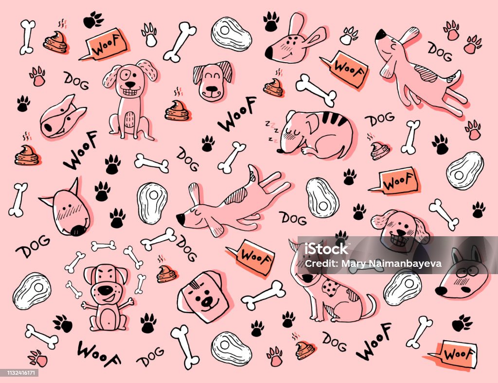 Hand Doodle Clipart With Funny Dogs Paw Prints And Bones Vector Banner Wallpaper  Background Cute Surface Design Vector Illustration Stock Illustration -  Download Image Now - iStock