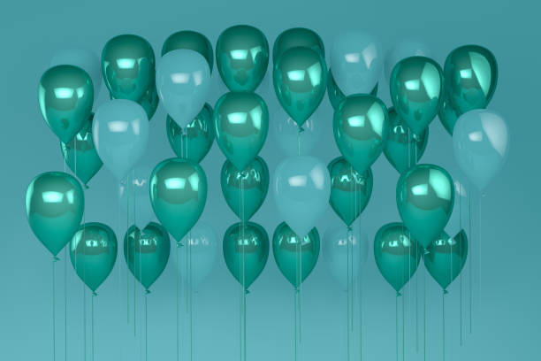 istock Balloons on pastel green, turquoise color background. 1132416821