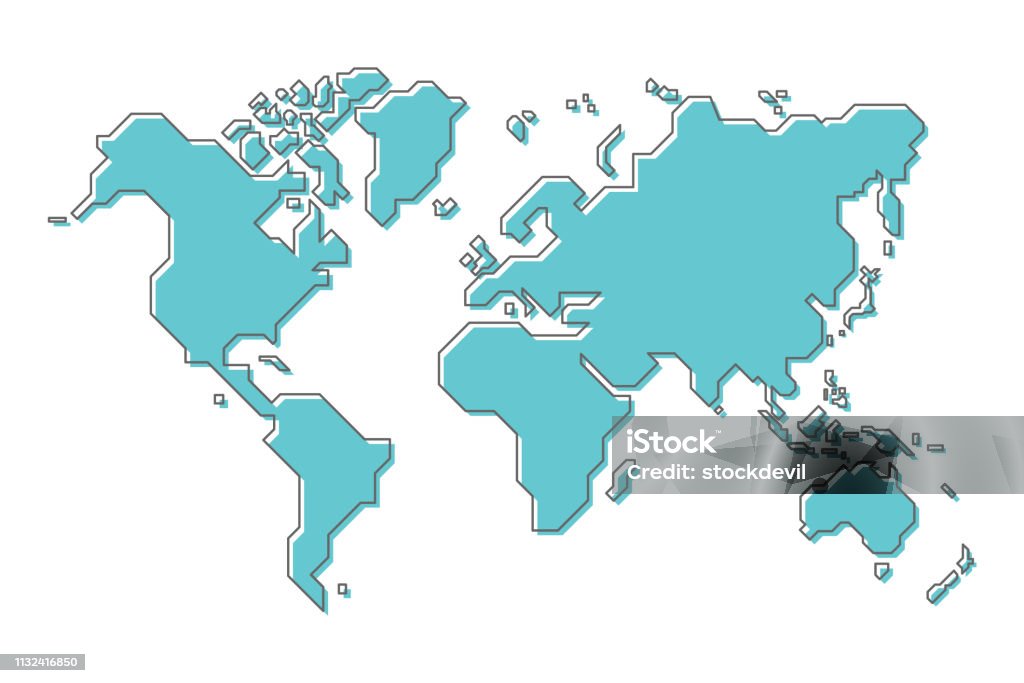 Carte du monde avec simple dessin animé moderne ligne Art Design - clipart vectoriel de Planisphère libre de droits