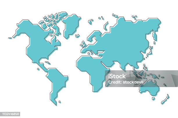 World Map With Simple Modern Cartoon Line Art Design Stock Illustration - Download Image Now