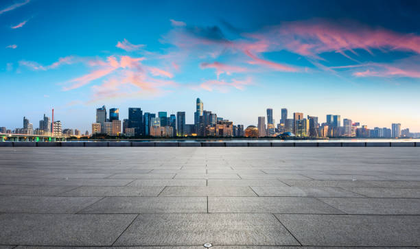 istock Hangzhou beautiful city scenery and empty floor at sunrise 1132416888