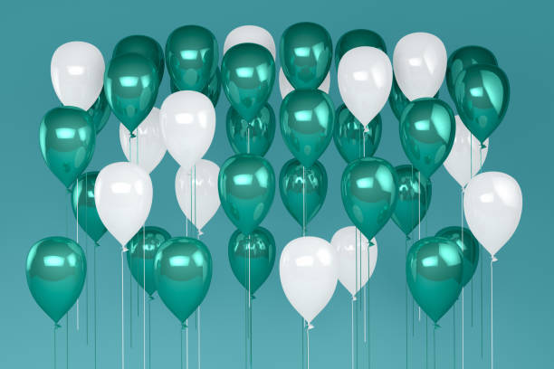 istock Balloons on pastel green, turquoise color background. 1132416898