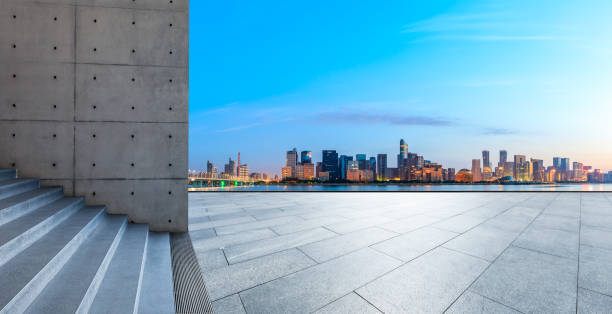istock Hangzhou beautiful city scenery and empty floor at sunrise 1132416922
