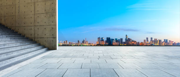 istock Hangzhou beautiful city scenery and empty floor at sunrise 1132416952