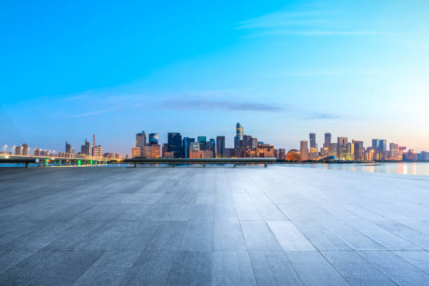 istock Hangzhou beautiful city scenery and empty floor at sunrise 1132416988