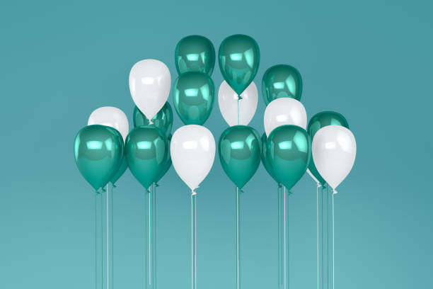 istock Balloons on pastel green, turquoise color background. 1132417150