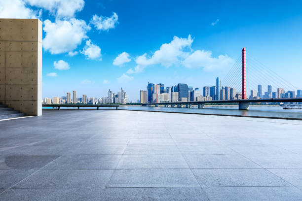 istock Hangzhou city skyline and empty square floor 1132417260