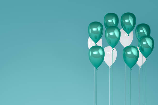 istock Balloons on pastel green, turquoise color background. 1132417285