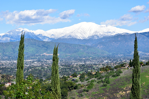 A snapshot of the snow-covered slope of Mount San Antonio (also known as Mount Baldy)...as seen from the San Gabriel Valley in California.