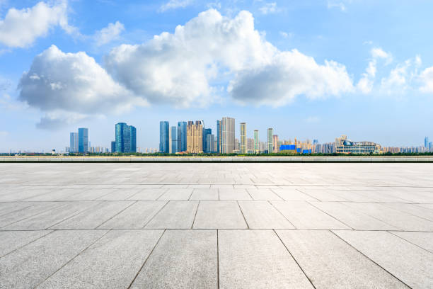 istock Hangzhou city skyline panoramic and empty square floor 1132417447