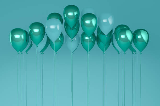 istock Balloons on pastel green, turquoise color background. 1132418062