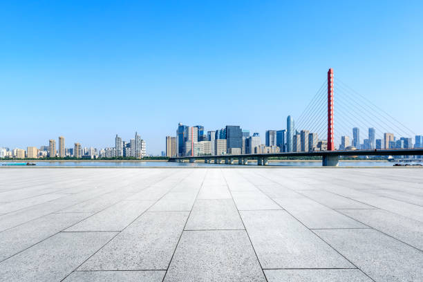istock Hangzhou city skyline panoramic and empty square floor 1132418076