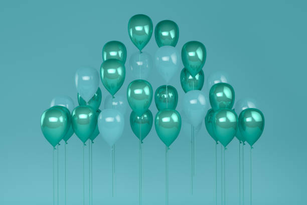 istock Balloons on pastel green, turquoise color background. 1132418092