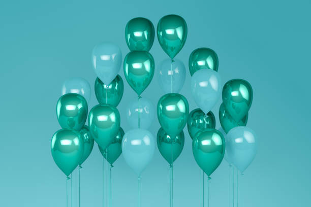 istock Balloons on pastel green, turquoise color background. 1132418194