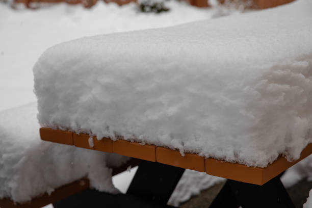istock Wooden Table Covered With 8 Inches os Snow Close-Up 1132420503