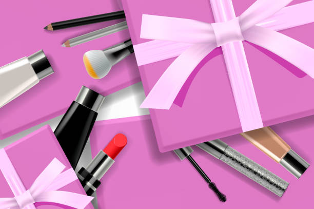 istock Concept online shopping cosmetics, gift boxes background top view. Sale Ads, magazine or catalog template design on commercial background, vector illustration. 1132421307