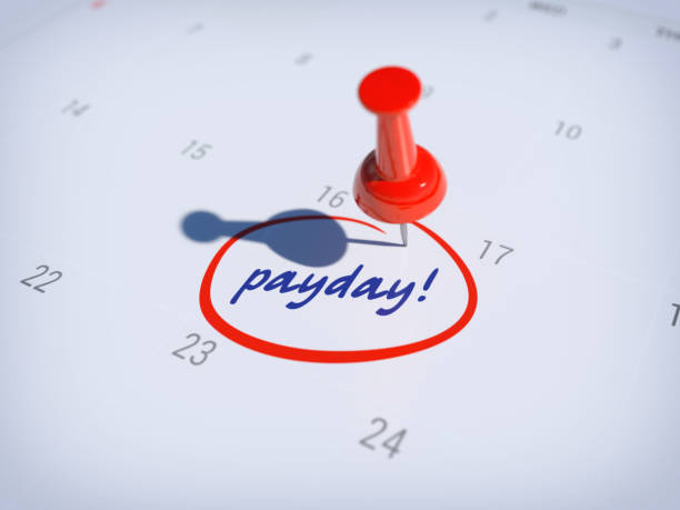 istock Pin on calendar with words PAYDAY 1132423450