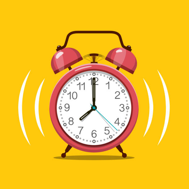 Ringing Red Alarm Clock Vector Symbol on Yellow Background. vector art illustration