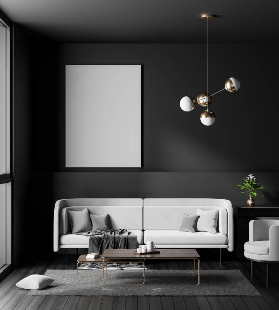 istock Mock up poster frame in Scandinavian style hipster interior. Minimalist modern interior design. 3D illustration. 1132424617