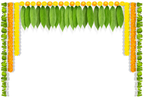 istock Happy Ugadi indian flower garland with mango leaves 1132427888