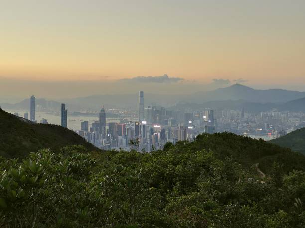 istock Hong Kong cityscape at dusk from Violet Hill 1132428409