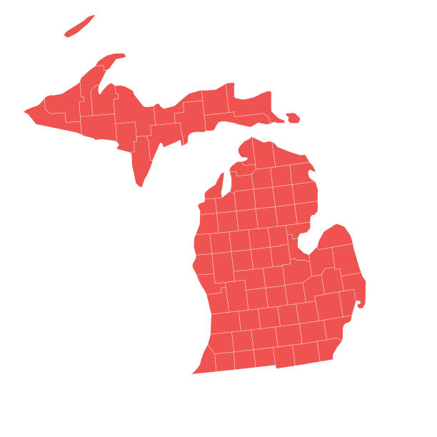 michigan-staatskarte mit landkreisen - map square shape usa global communications stock-grafiken, -clipart, -cartoons und -symbole