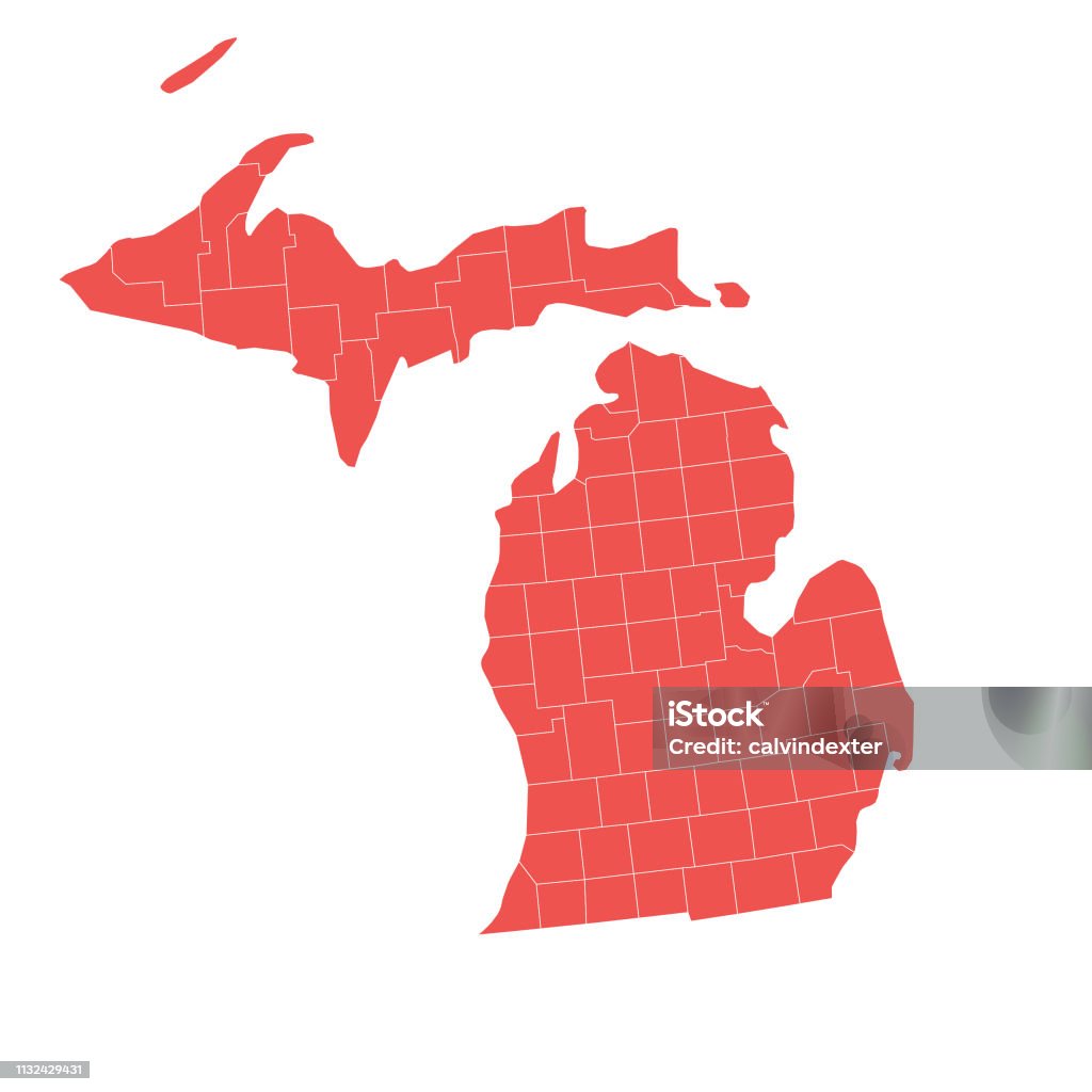 Mapa del estado de Michigan con condados - arte vectorial de Mapa libre de derechos