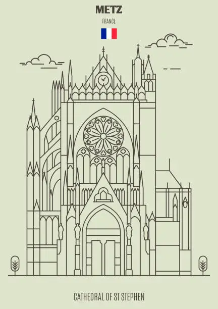 Vector illustration of Cathedral of St Stephen in Metz, France. Landmark icon