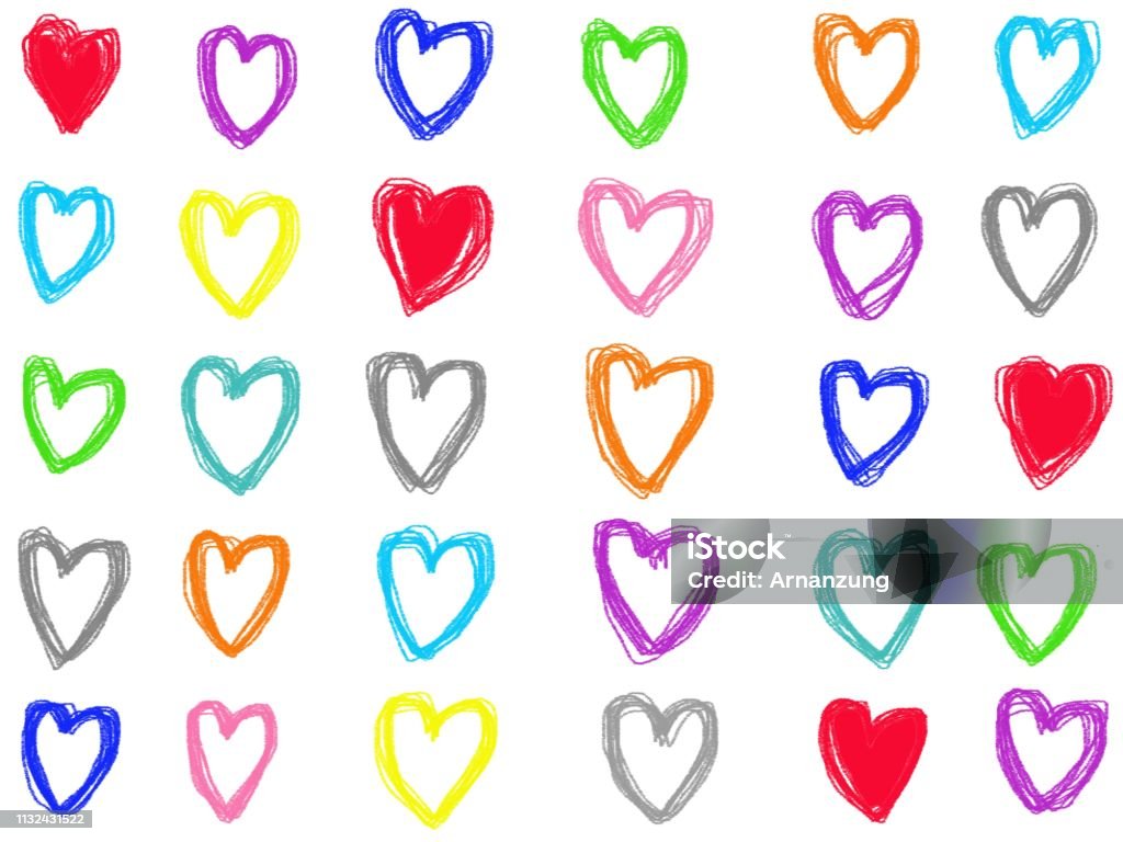 Bản Vẽ Hình Trái Tim Hình Trái Tim Pastel Doodle Đầy Màu Sắc Cô ...