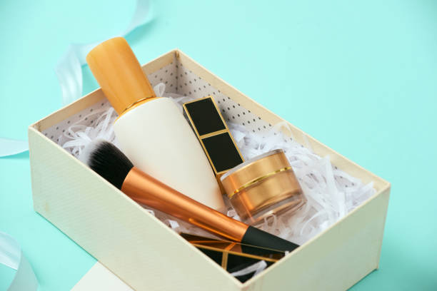 istock Make up gift box with serum, blush, brushes, cream and lipsticks indoors 1132431533