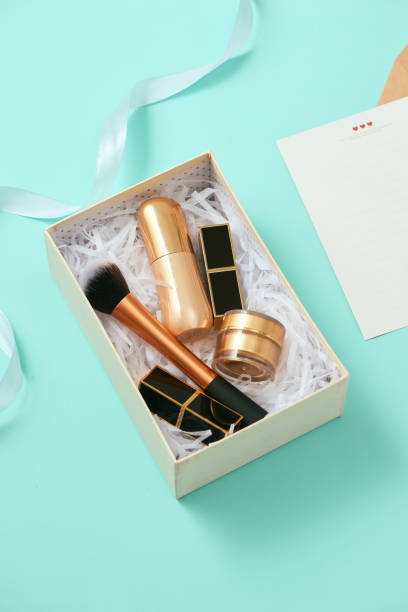istock Make up gift box with serum, blush, brushes, cream and lipsticks indoors 1132431766