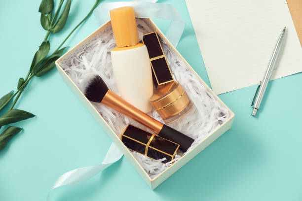istock Set of make up cosmetics isolated on blue background 1132431780