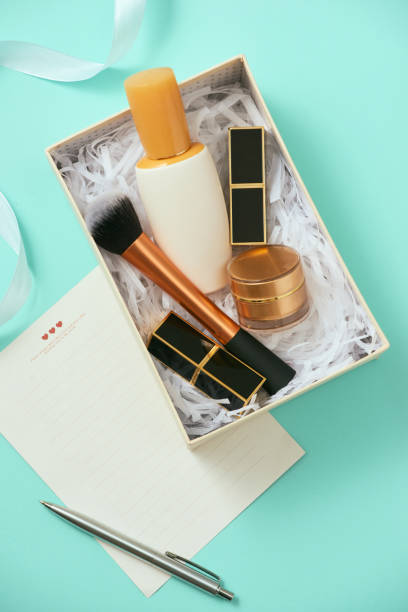 istock Make up gift box with serum, blush, brushes, cream and lipsticks indoors 1132431811