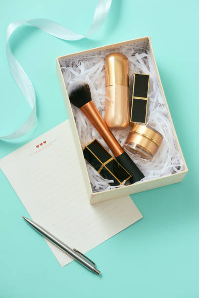 istock Make up gift box with serum, blush, brushes, cream and lipsticks indoors 1132431813