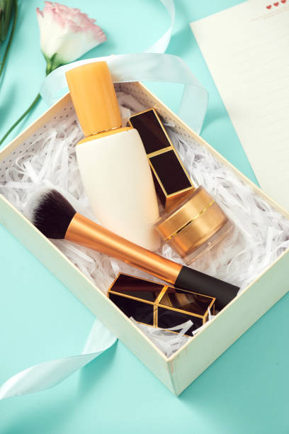istock Set of make up cosmetics isolated on blue background 1132431859