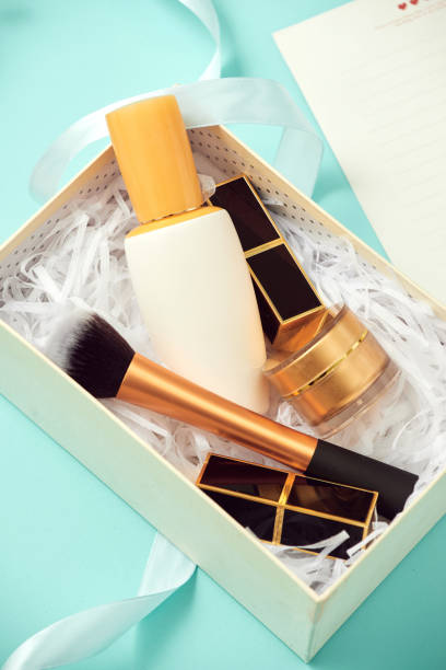 istock Set of make up cosmetics isolated on blue background 1132431889