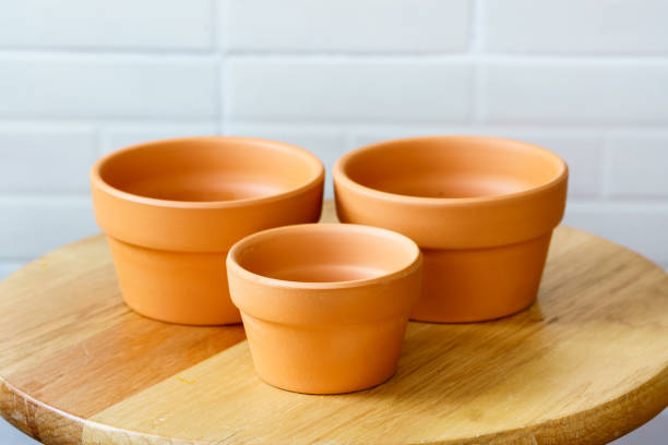 Empty rough ceramic brown flower pot isolated on white background Empty rough ceramic brown flower pot isolated on white background 陶器 stock pictures, royalty-free photos & images