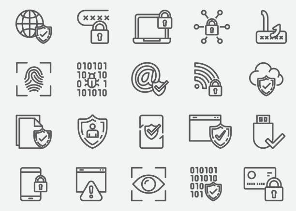 иконки линии безопасности интернета - usb flash drive data symbol computer icon stock illustrations
