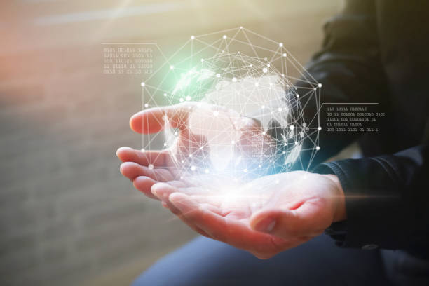 istock Businessman holding in hand with global connection concept. 1132437559