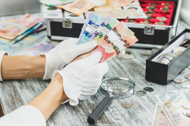 istock Hands in the white gloves hold different banknotes 1132438157