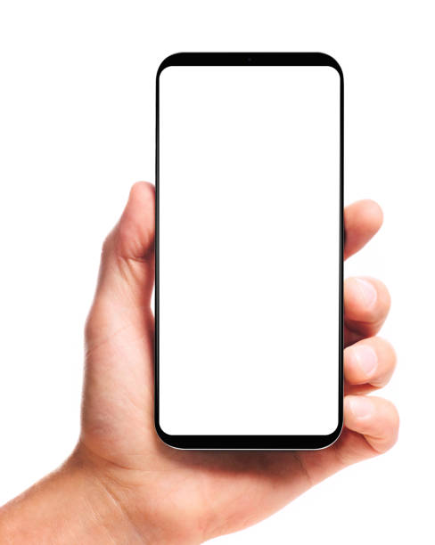 hand holding bezel-less smartphone stock photo