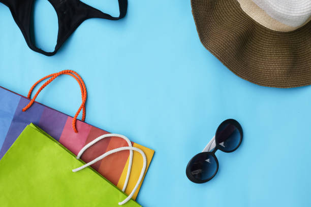 istock Collage of accessories women's object on blue background. 1132439280