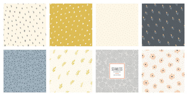Seamless Patterns_06 Floral seamless patterns and prints set. For fashion kid's wear, T-shirts, posters, cards, scrapbooking, birthday and party invitations. cute simple drawings pictures stock illustrations