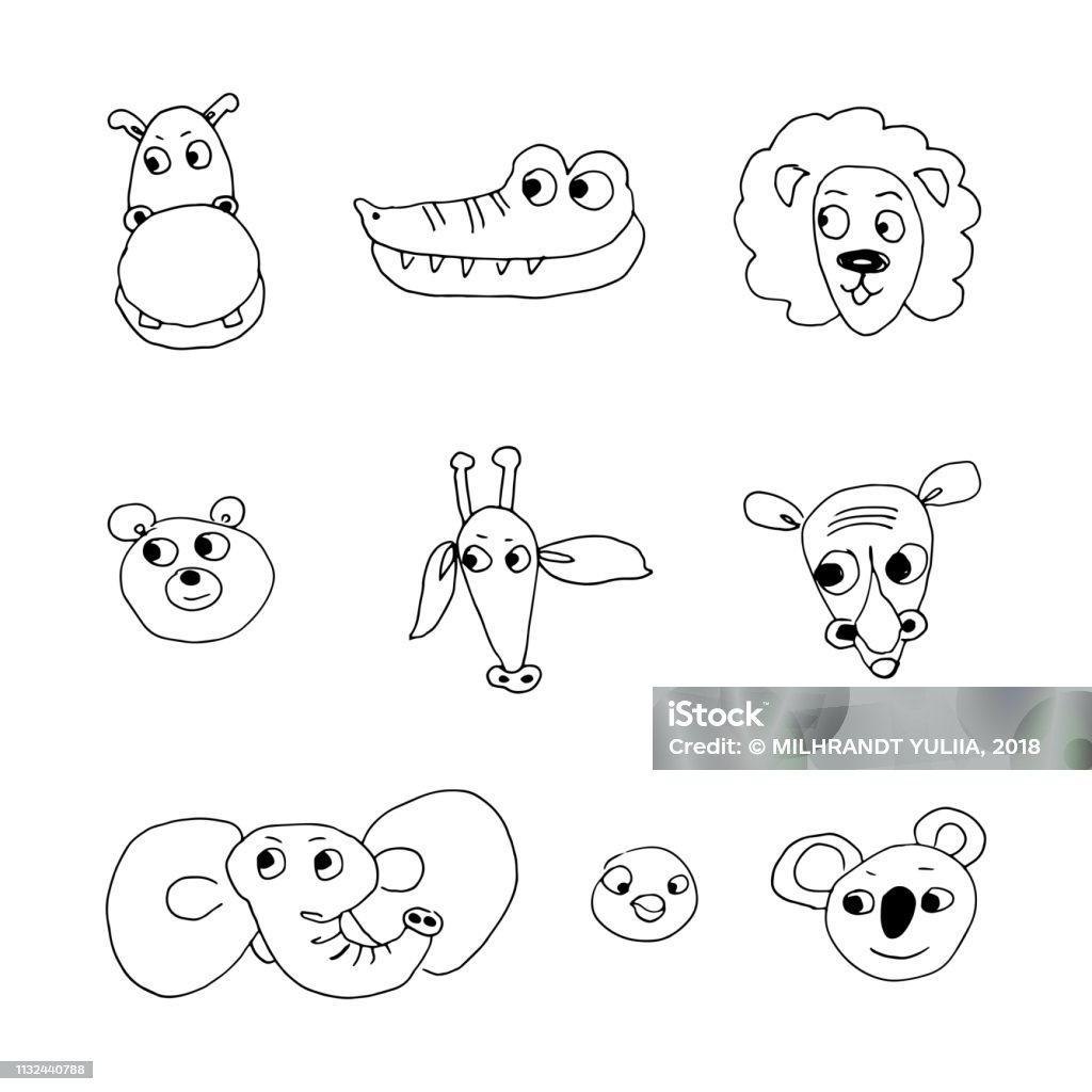 set of cute zoo animals set of cute zoo animals. hand-drawn vector illustration on white background Animal stock vector