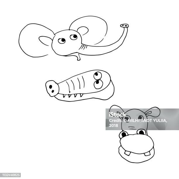 Set Of Cute Little Animals Zoo Stock Illustration - Download Image Now - Animal, Animal Body Part, Animal Head
